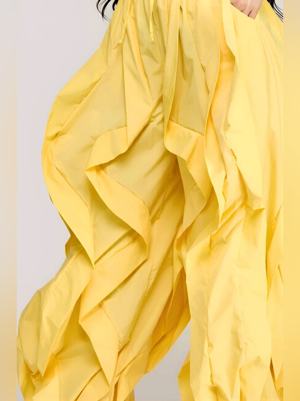Yellow Ruffle Wide-Leg Wavy Drawstring Pants - Picture 3 of 16